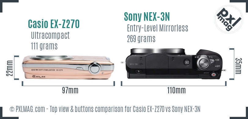 Casio EX-Z270 vs Sony NEX-3N top view buttons comparison