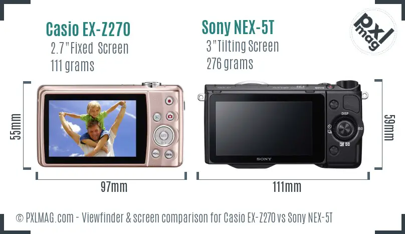 Casio EX-Z270 vs Sony NEX-5T Screen and Viewfinder comparison