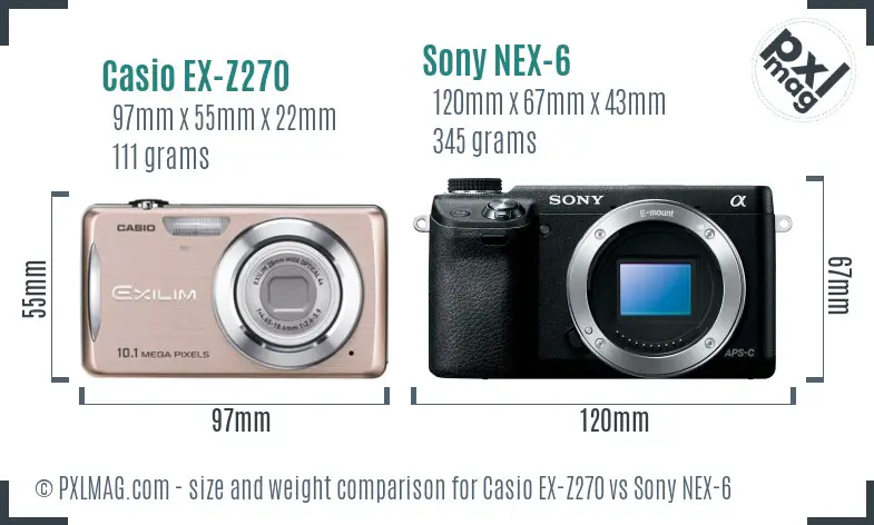 Casio EX-Z270 vs Sony NEX-6 size comparison Casio EX-Z270 vs Sony NEX-6 size comparison