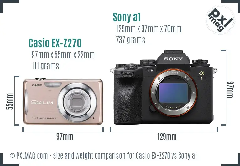 Casio EX-Z270 vs Sony a1 size comparison