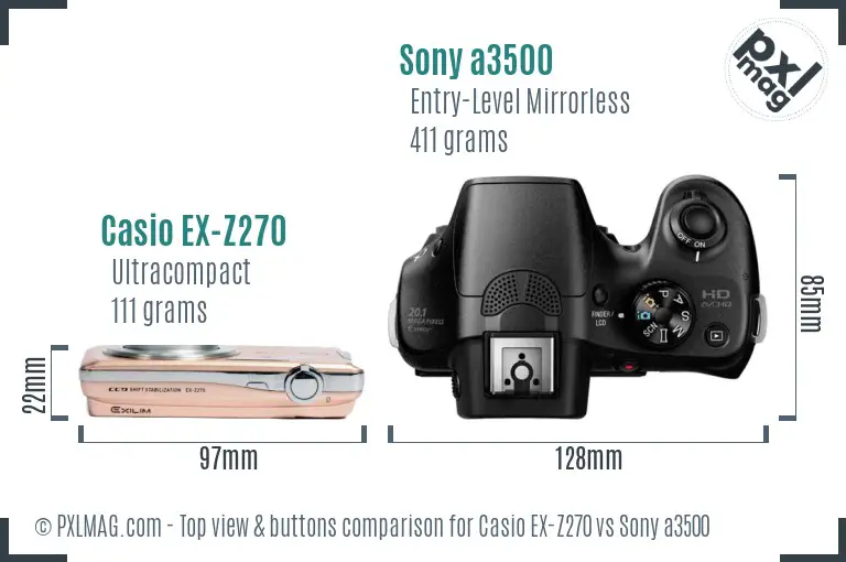 Casio EX-Z270 vs Sony a3500 top view buttons comparison Casio EX-Z270 vs Sony a3500 top view buttons comparison