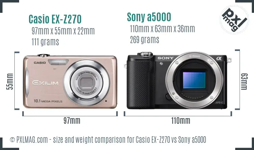 Casio EX-Z270 vs Sony a5000 size comparison