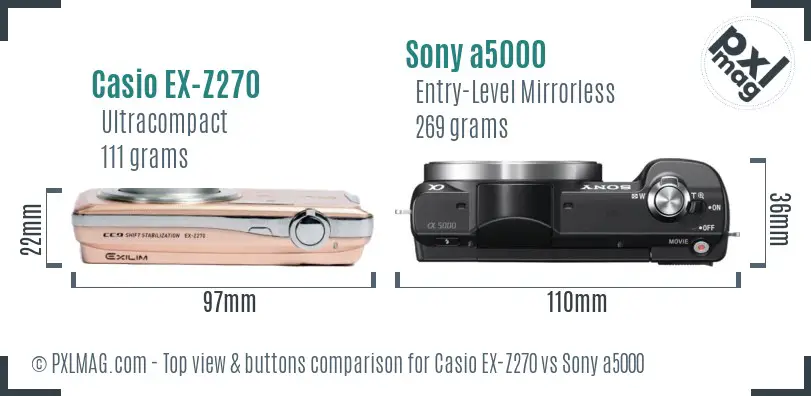 Casio EX-Z270 vs Sony a5000 top view buttons comparison