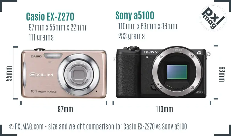 Casio EX-Z270 vs Sony a5100 size comparison