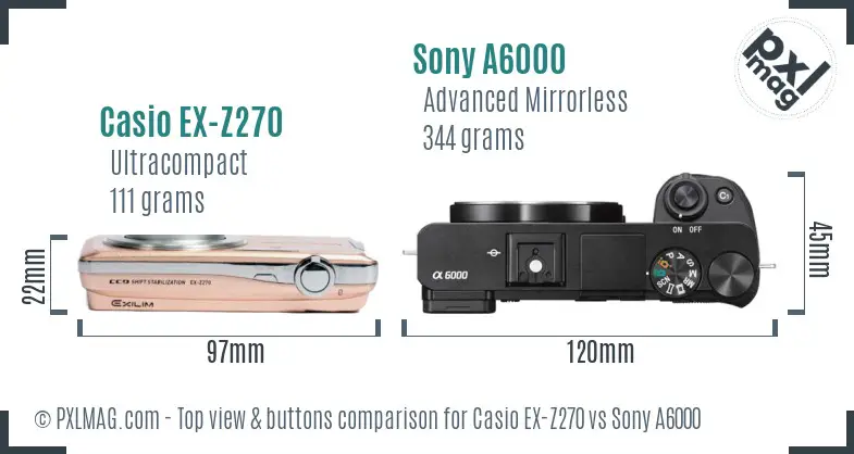 Casio EX-Z270 vs Sony A6000 top view buttons comparison