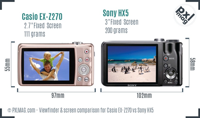 Casio EX-Z270 vs Sony HX5 Screen and Viewfinder comparison