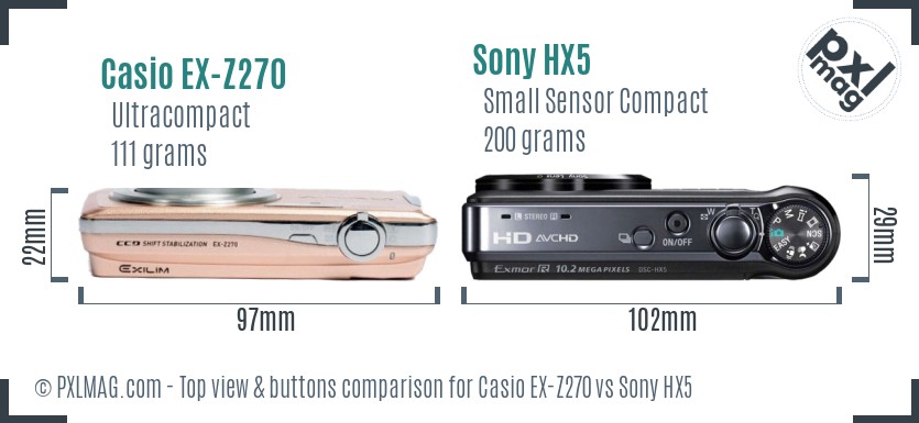 Casio EX-Z270 vs Sony HX5 top view buttons comparison