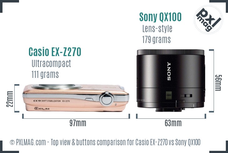 Casio EX-Z270 vs Sony QX100 top view buttons comparison