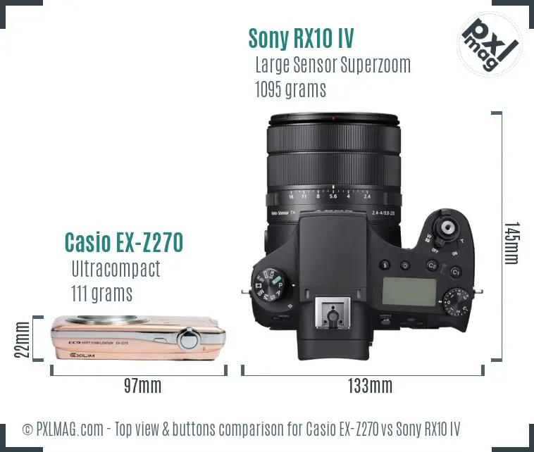 Casio EX-Z270 vs Sony RX10 IV top view buttons comparison Casio EX-Z270 vs Sony RX10 IV top view buttons comparison