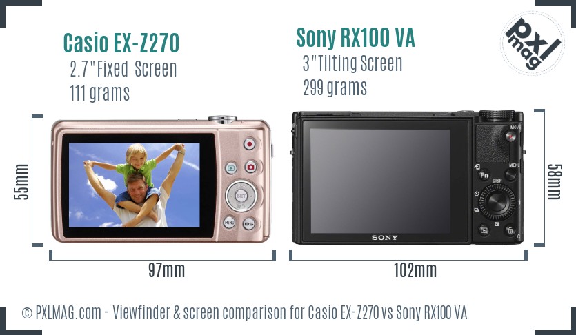 Casio EX-Z270 vs Sony RX100 VA Screen and Viewfinder comparison