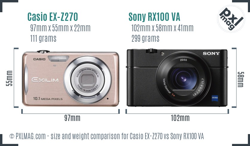 Casio EX-Z270 vs Sony RX100 VA size comparison
