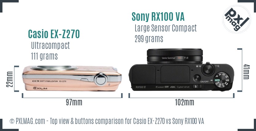 Casio EX-Z270 vs Sony RX100 VA top view buttons comparison