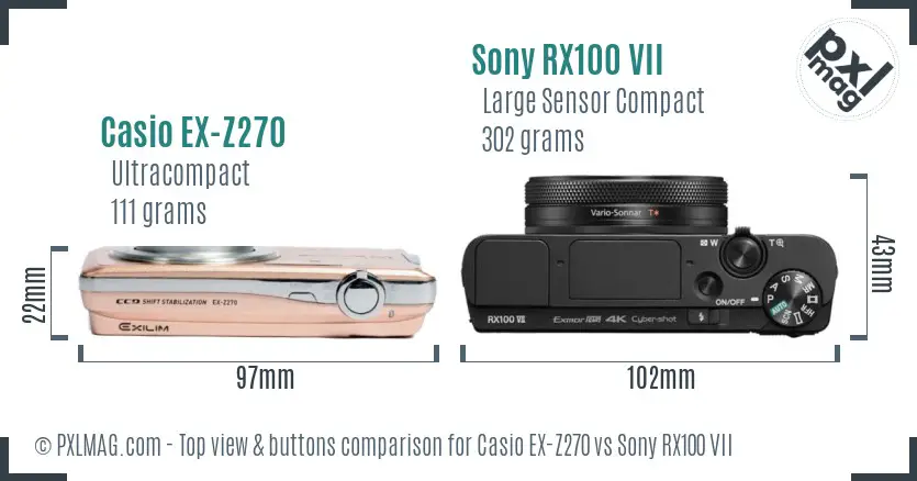 Casio EX-Z270 vs Sony RX100 VII top view buttons comparison