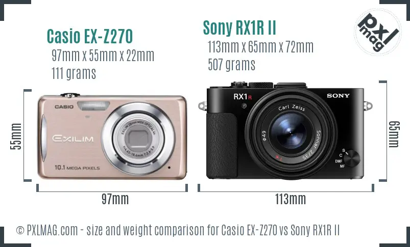 Casio EX-Z270 vs Sony RX1R II size comparison