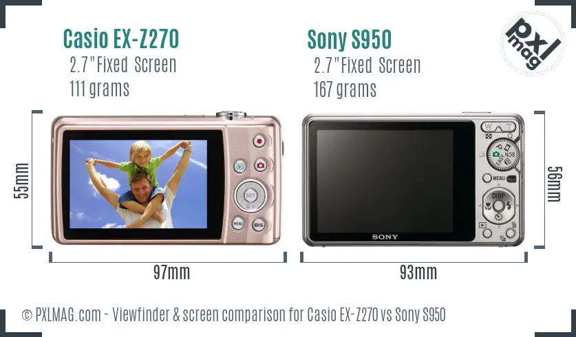 Casio EX-Z270 vs Sony S950 Screen and Viewfinder comparison