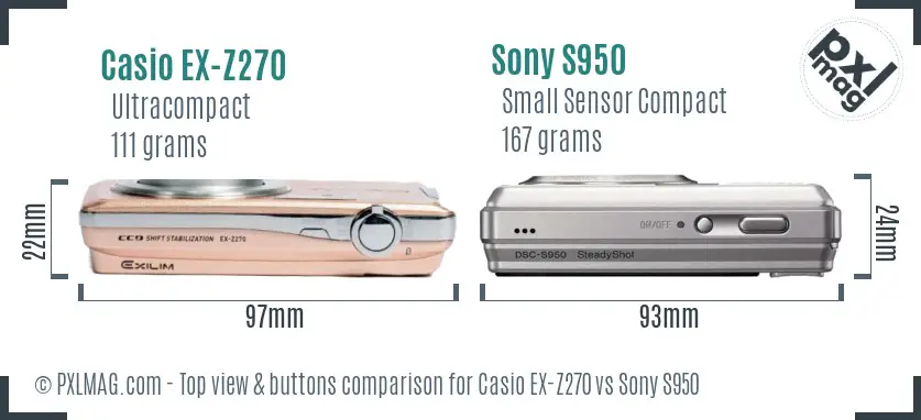 Casio EX-Z270 vs Sony S950 top view buttons comparison