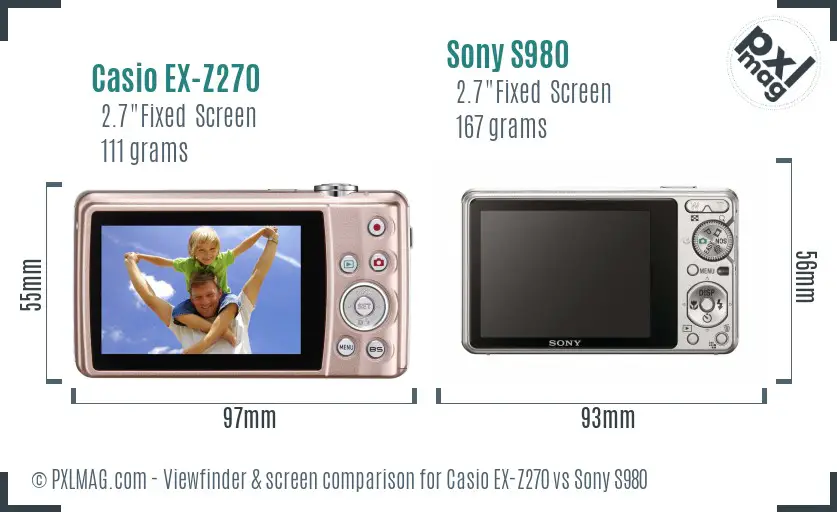 Casio EX-Z270 vs Sony S980 Screen and Viewfinder comparison