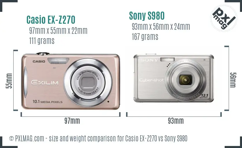 Casio EX-Z270 vs Sony S980 size comparison