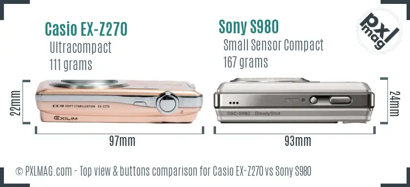 Casio EX-Z270 vs Sony S980 top view buttons comparison