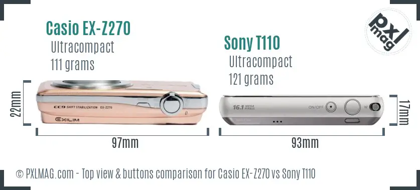 Casio EX-Z270 vs Sony T110 top view buttons comparison