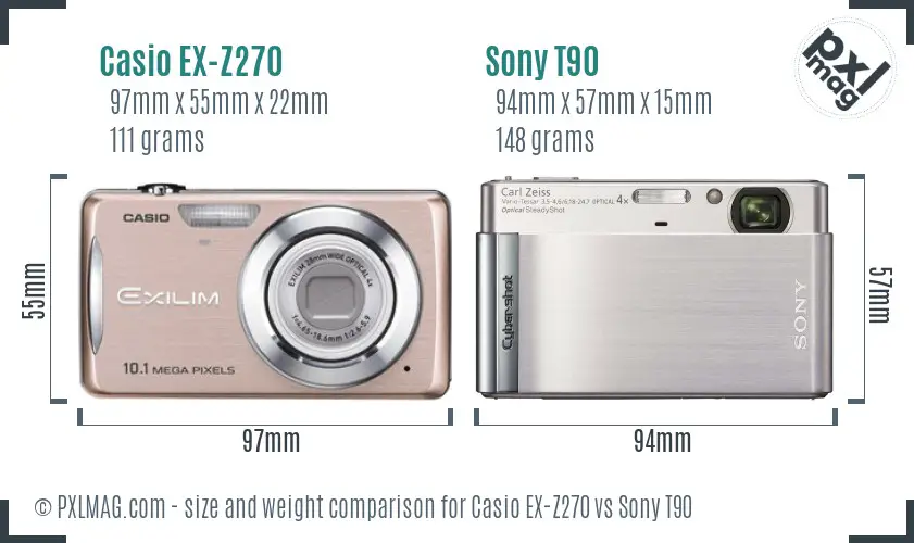 Casio EX-Z270 vs Sony T90 size comparison