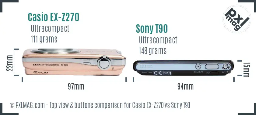 Casio EX-Z270 vs Sony T90 top view buttons comparison
