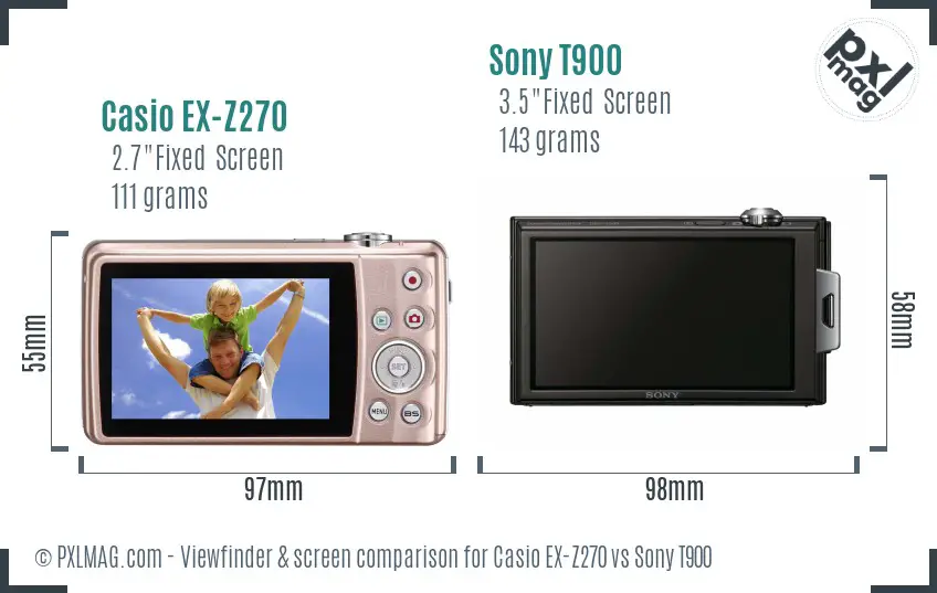Casio EX-Z270 vs Sony T900 Screen and Viewfinder comparison