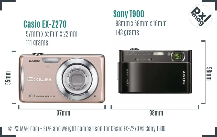 Casio EX-Z270 vs Sony T900 size comparison
