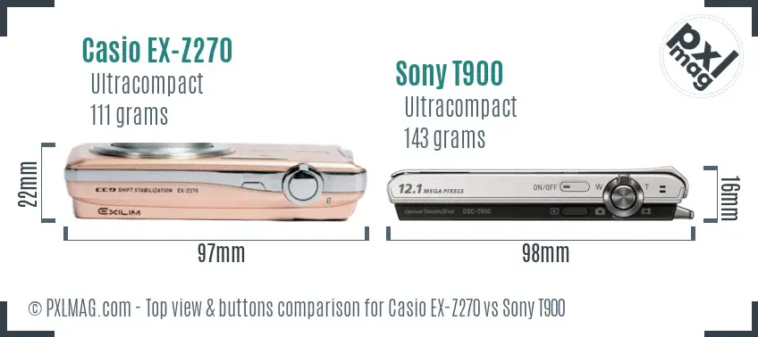 Casio EX-Z270 vs Sony T900 top view buttons comparison