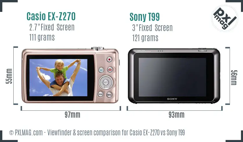 Casio EX-Z270 vs Sony T99 Screen and Viewfinder comparison