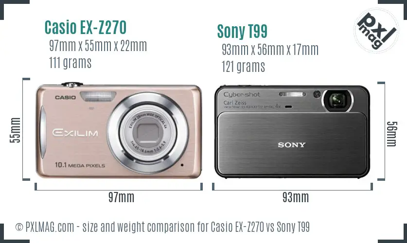 Casio EX-Z270 vs Sony T99 size comparison