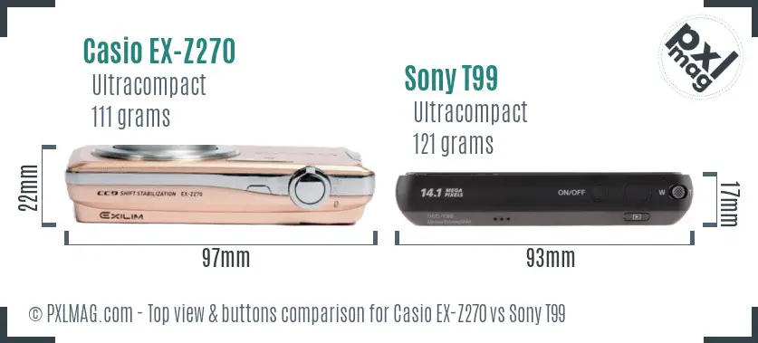 Casio EX-Z270 vs Sony T99 top view buttons comparison