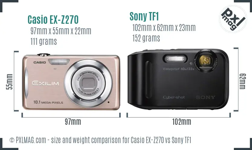 Casio EX-Z270 vs Sony TF1 size comparison