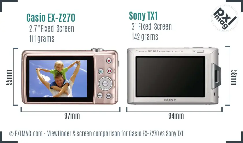 Casio EX-Z270 vs Sony TX1 Screen and Viewfinder comparison