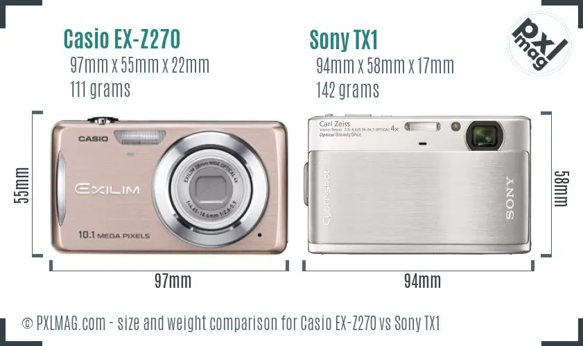 Casio EX-Z270 vs Sony TX1 size comparison