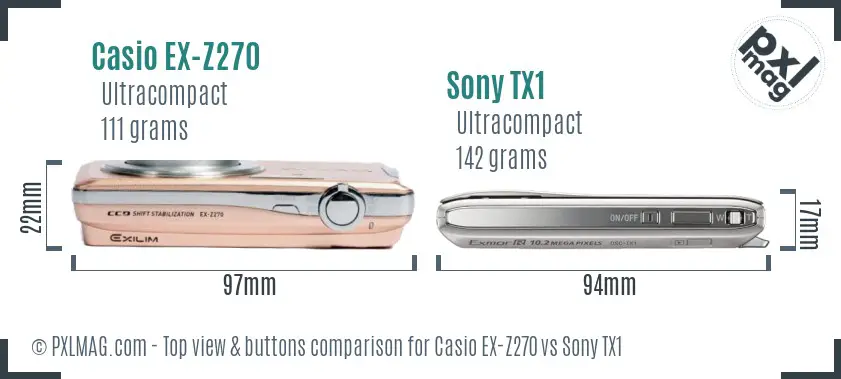 Casio EX-Z270 vs Sony TX1 top view buttons comparison