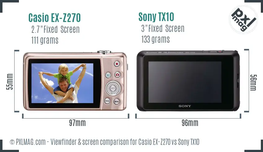 Casio EX-Z270 vs Sony TX10 Screen and Viewfinder comparison