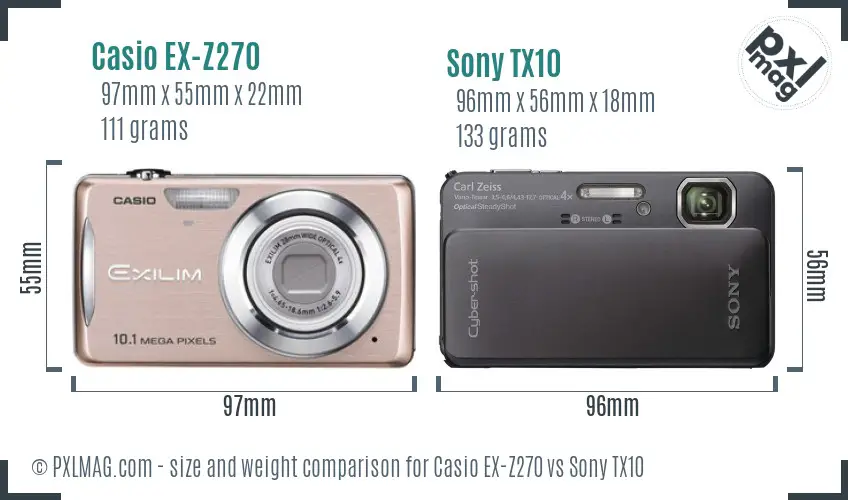 Casio EX-Z270 vs Sony TX10 size comparison