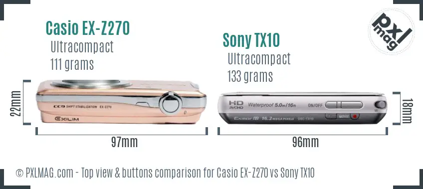 Casio EX-Z270 vs Sony TX10 top view buttons comparison