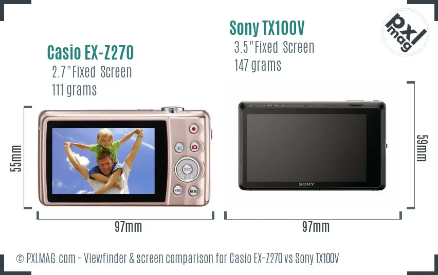 Casio EX-Z270 vs Sony TX100V Screen and Viewfinder comparison