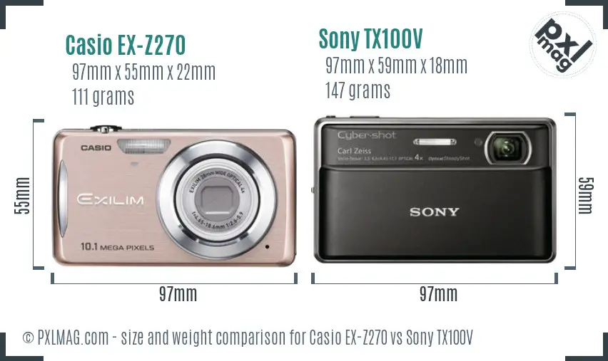 Casio EX-Z270 vs Sony TX100V size comparison