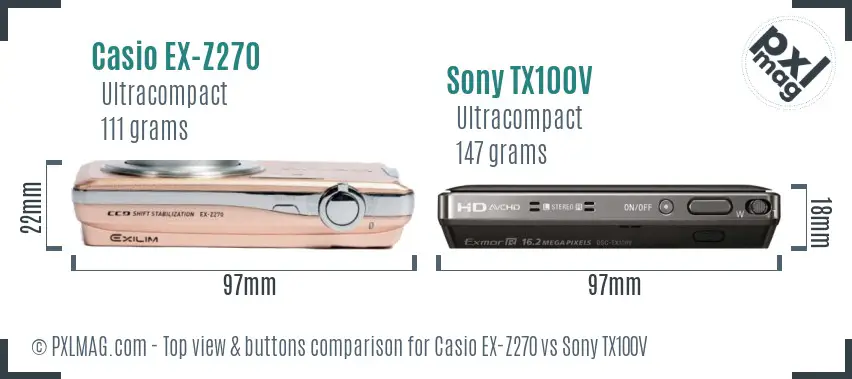 Casio EX-Z270 vs Sony TX100V top view buttons comparison