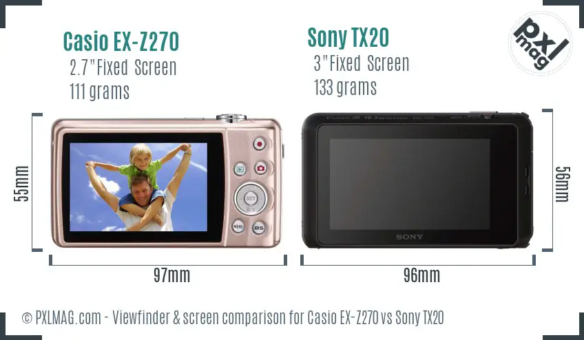 Casio EX-Z270 vs Sony TX20 Screen and Viewfinder comparison