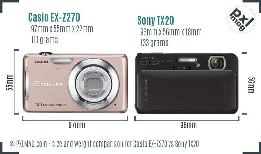 Casio EX-Z270 vs Sony TX20 size comparison