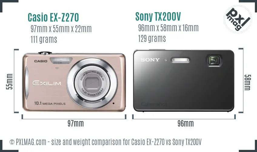 Casio EX-Z270 vs Sony TX200V size comparison