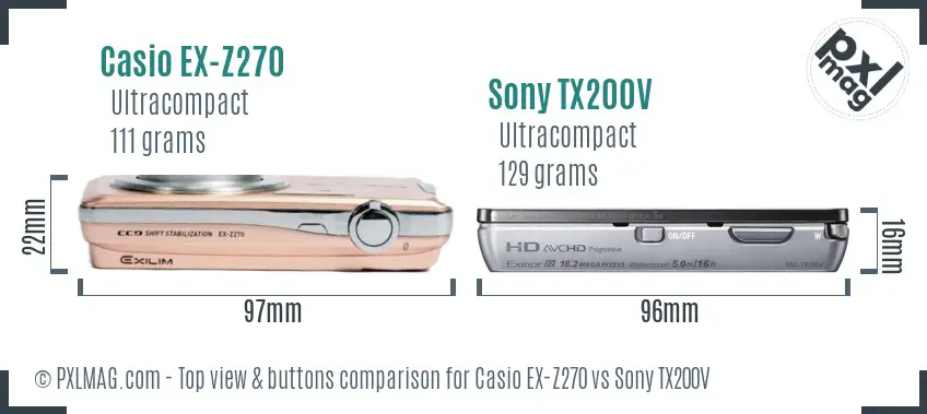 Casio EX-Z270 vs Sony TX200V top view buttons comparison