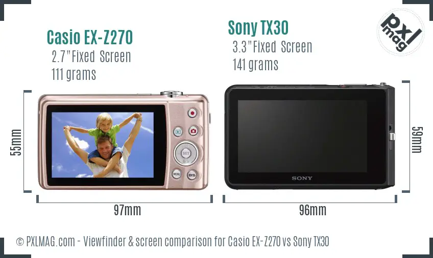 Casio EX-Z270 vs Sony TX30 Screen and Viewfinder comparison