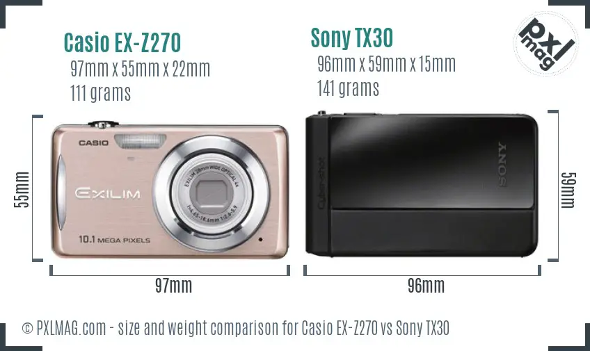 Casio EX-Z270 vs Sony TX30 size comparison
