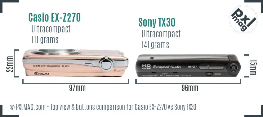 Casio EX-Z270 vs Sony TX30 top view buttons comparison
