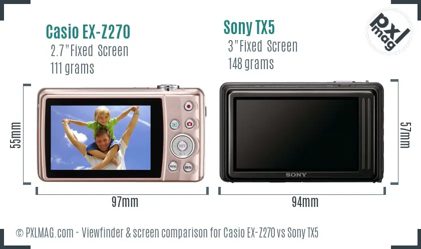 Casio EX-Z270 vs Sony TX5 Screen and Viewfinder comparison